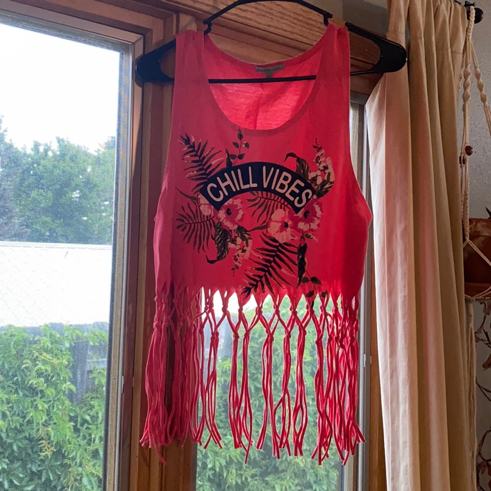 Chill Vibes Fringe Crop Tank